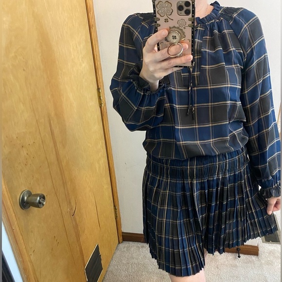 Current Air Los Angeles Prep School Plaid Pleated Long Sleeve Mini Dress - Picture 4 of 10